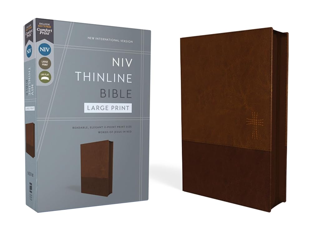 NIV, Thinline Bible, Large Print, Leathersoft, Brown, Zippered, Red Letter, Comfort Print cover image