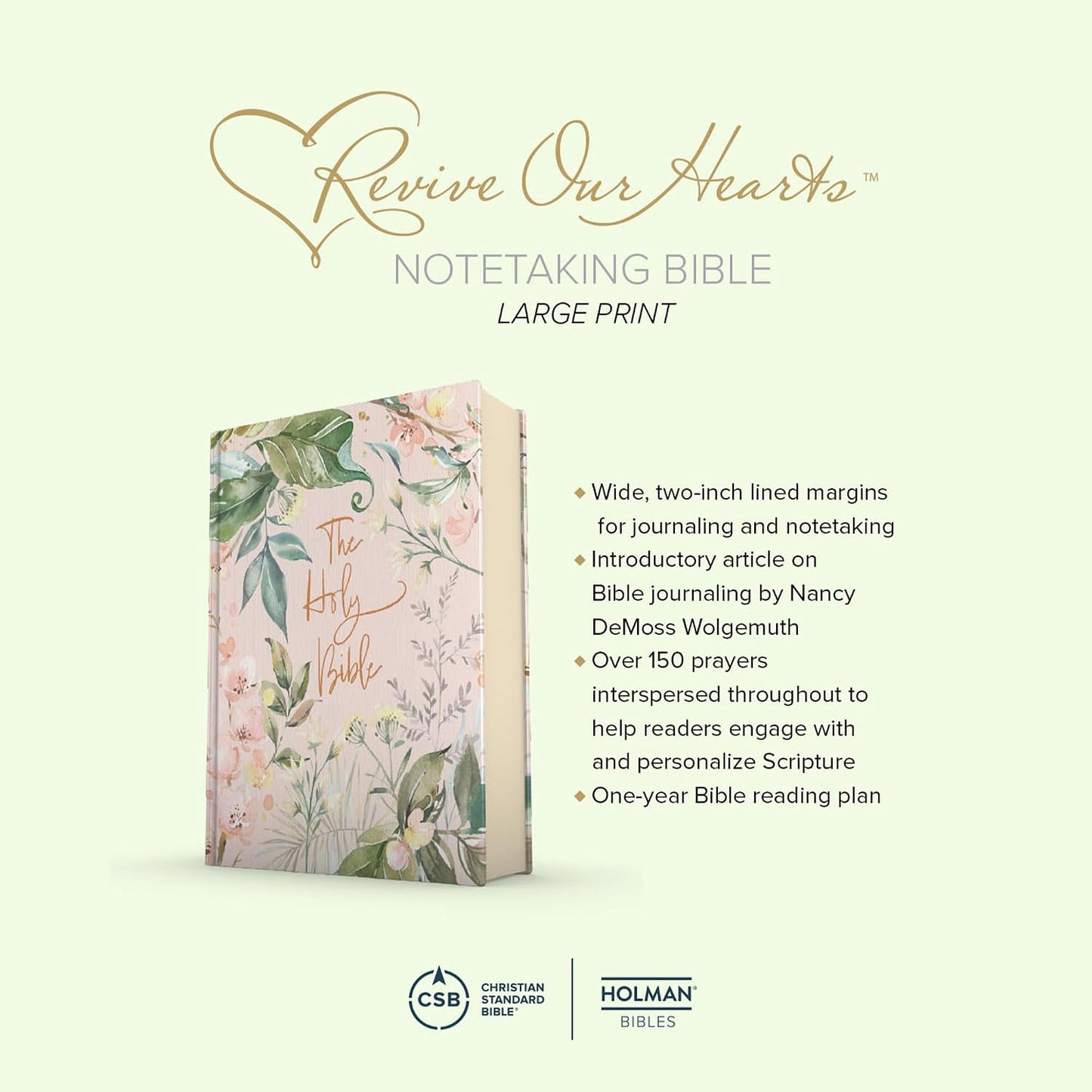 CSB Notetaking Bible, Revive Our Hearts Edition, Floral Cloth Over Board, Black Letter, Wide Margins, Journaling Space, Single-Column, Reading Plan, Prayer Prompts, Easy-to-Read Bible Serif Type