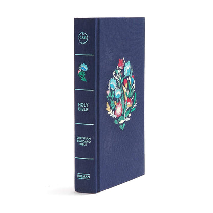 CSB Personal Size Bible, Navy Floral Embroidered Cloth Over Board