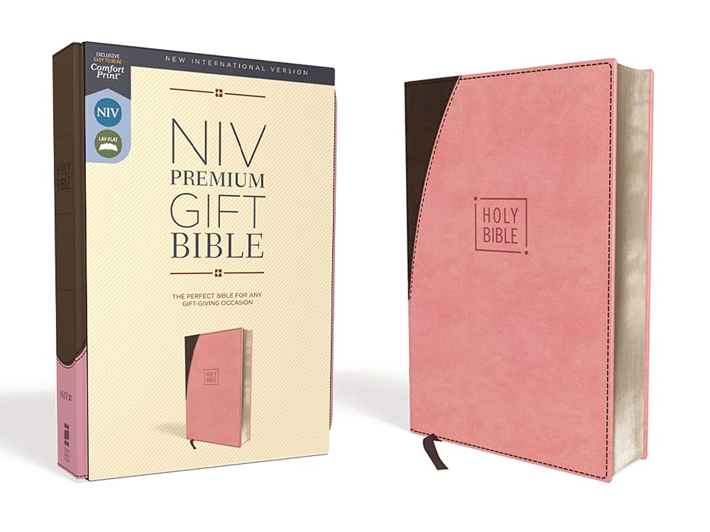NIV, Premium Gift Bible, Leathersoft, Pink/Brown, Red Letter, Comfort Print: The Perfect Bible for Any Gift-Giving Occasion cover image