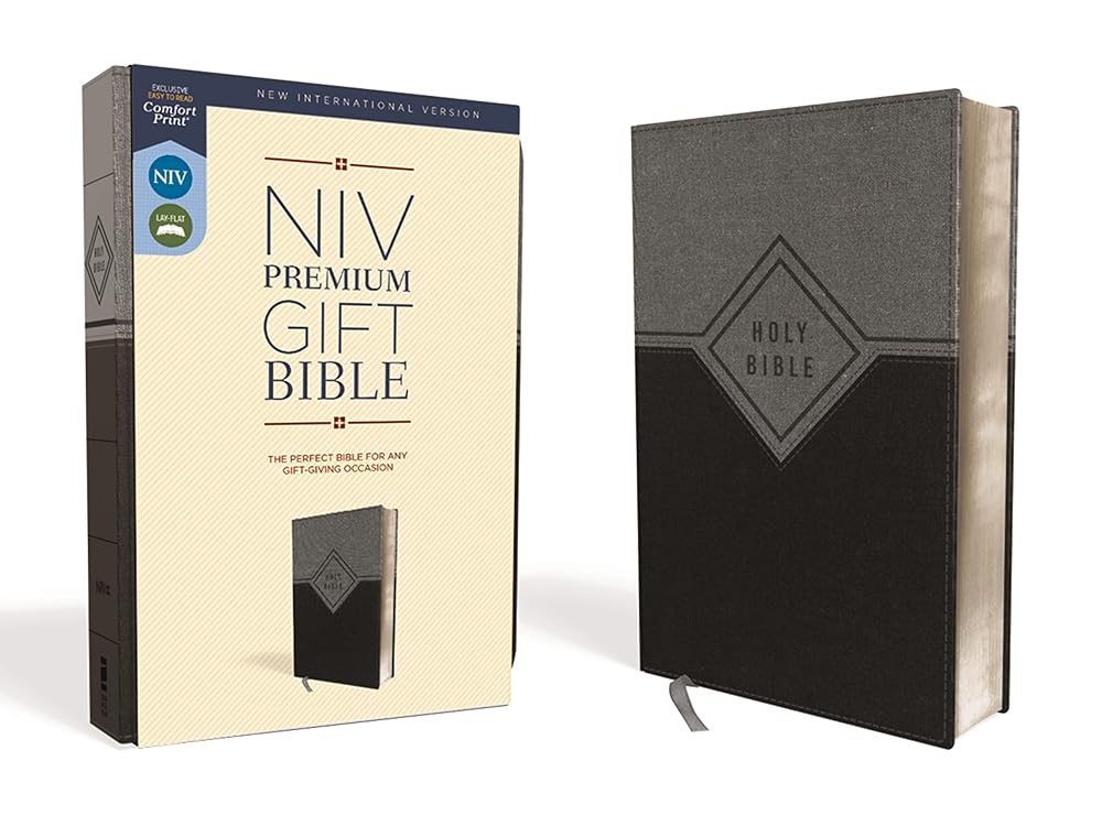 NIV, Premium Gift Bible, Leathersoft, Black/Gray, Red Letter, Comfort Print: The Perfect Bible for Any Gift-Giving Occasion cover image