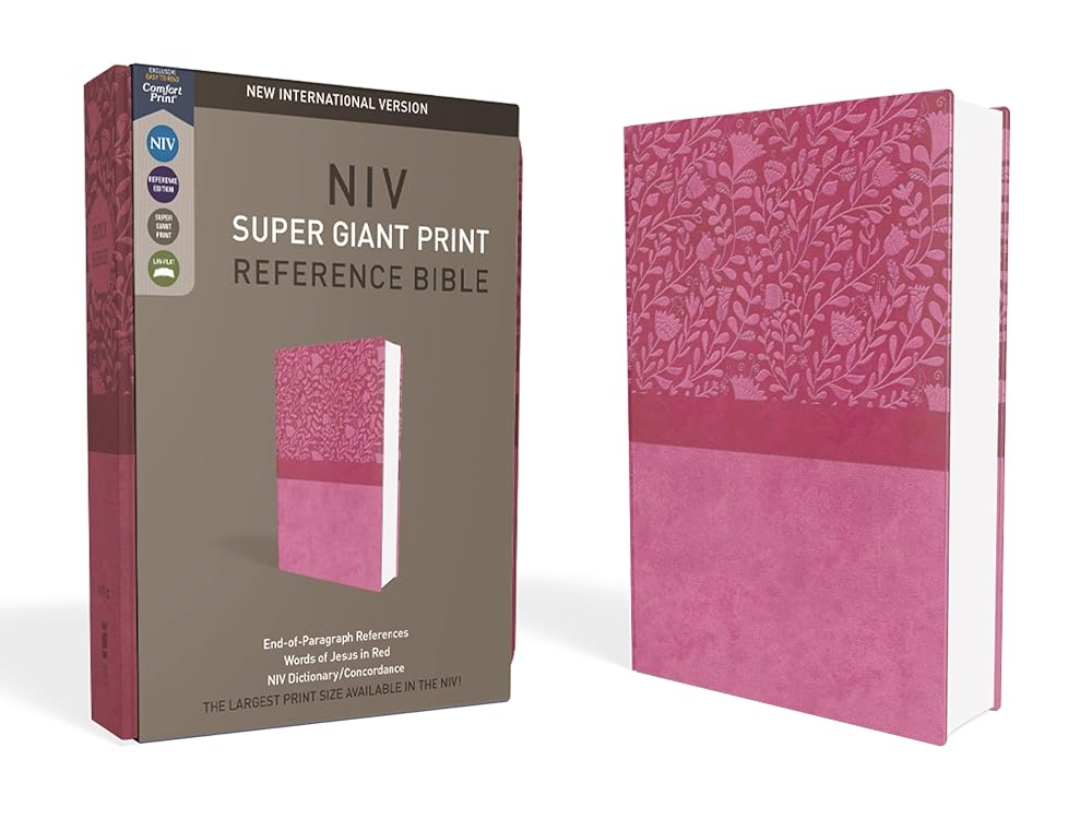 NIV, Super Giant Print Reference Bible, Leathersoft, Pink, Red Letter, Comfort Print cover image