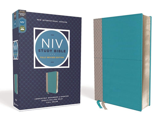 NIV Study Bible, Fully Revised Edition (Study Deeply. Believe Wholeheartedly.), Leathersoft, Teal/Gray, Red Letter, Comfort Print cover image