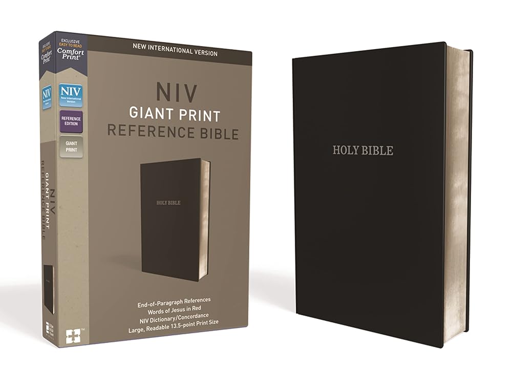 NIV, Reference Bible, Giant Print, Leather-Look, Black, Red Letter, Comfort Print cover image