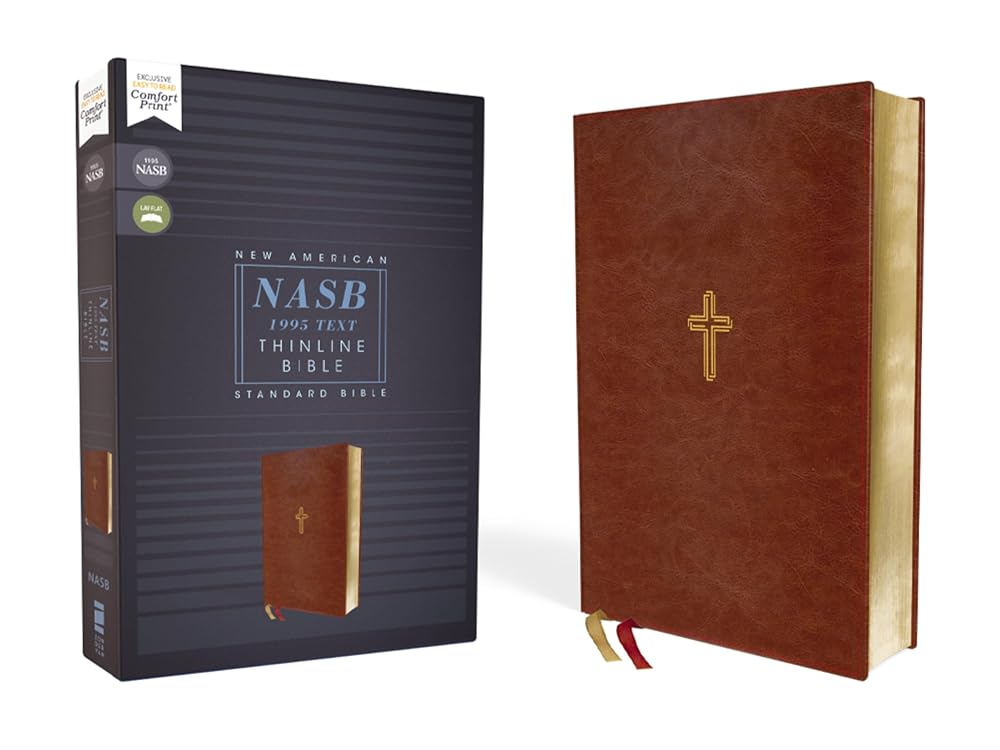 NASB, Thinline Bible, Leathersoft, Brown, Red Letter, 1995 Text, Comfort Print cover image