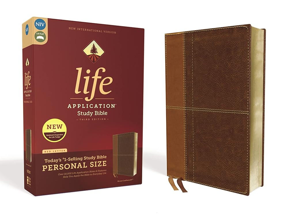 NIV, Life Application Study Bible, Third Edition, Personal Size, Leathersoft, Brown, Red Letter cover image